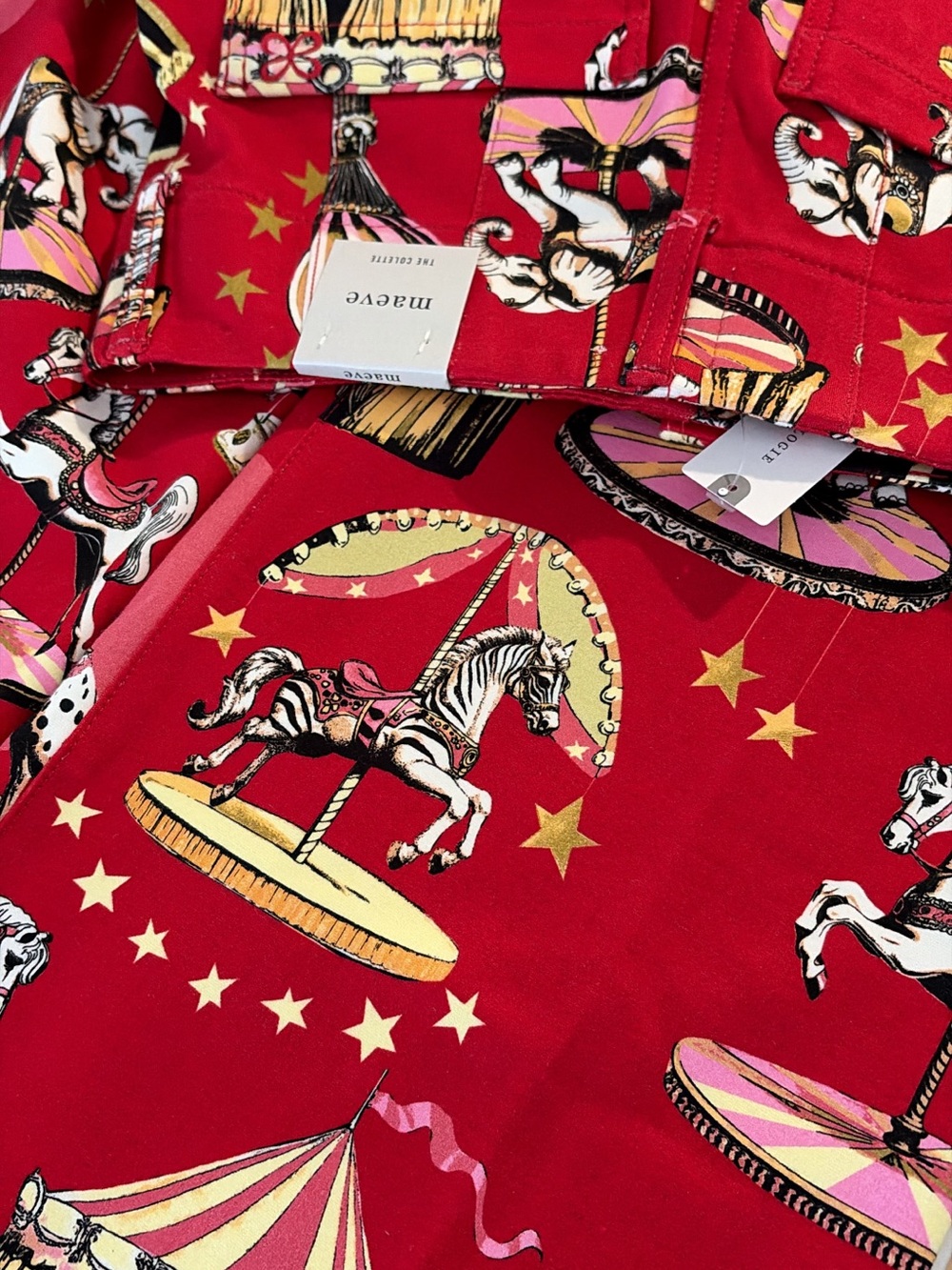 Wide-Leg Red Circus-Print Trousers - Picture 3 of 4